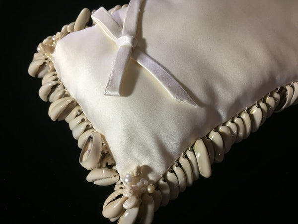 Rectangle Bridal Pillow Silk Satin with Cowrie Shells