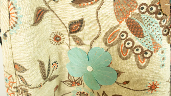 Linen Print A Line Skirt With Appliqued Flowers