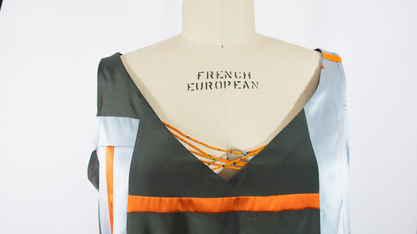 Patchwork Stretch Silk Camisole Grey with Orange Patches Large