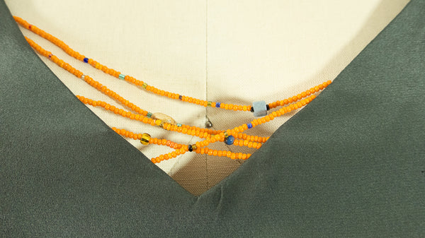 Patchwork Stretch Silk Camisole Grey with Orange Patches Large
