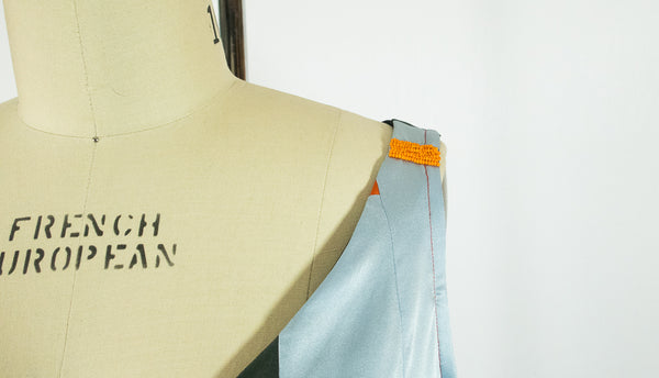 Patchwork Stretch Silk Camisole Grey with Orange Patches Large