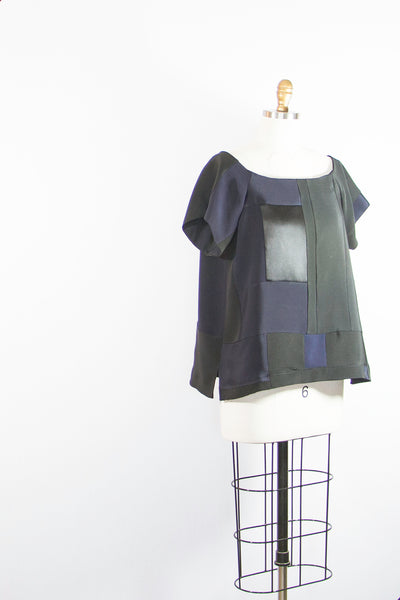 Black Silk Patchwork Tunic Medium