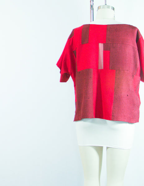 Patchwork Red Silk Dupioni Tunic Large