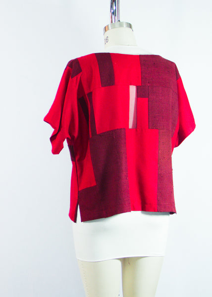 Patchwork Red Silk Dupioni Tunic Large