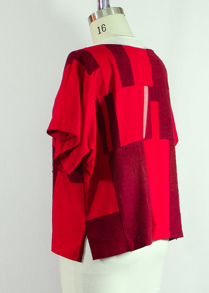 Patchwork Red Silk Dupioni Tunic Large