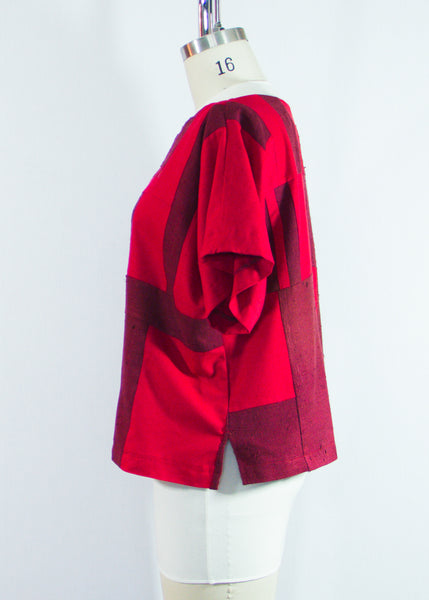 Patchwork Red Silk Dupioni Tunic Large