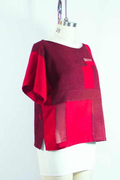 Patchwork Red Silk Dupioni Tunic Large