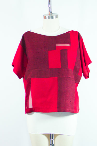 Patchwork Red Silk Dupioni Tunic Large