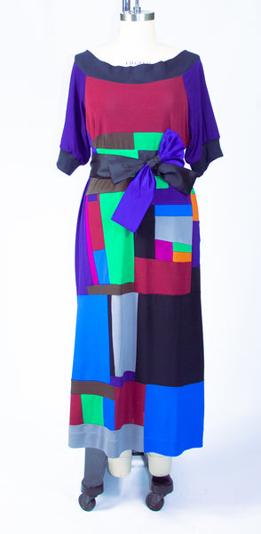 Large Patchwork Matte Jersey Dress with Ribbing