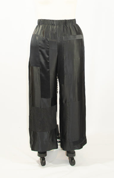 Patchwork LARGE Black Silk Charmuese Pants