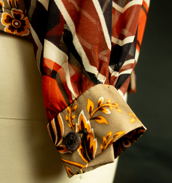 Print Silk Square Neck Patchwork Top