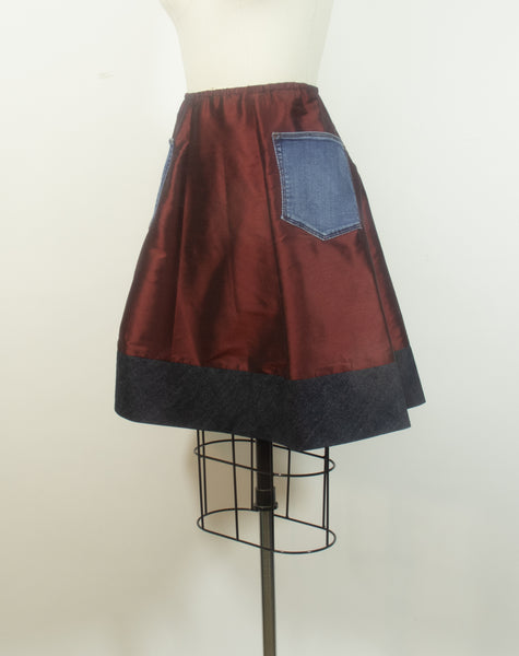 Denim and Silk Skirt A Line