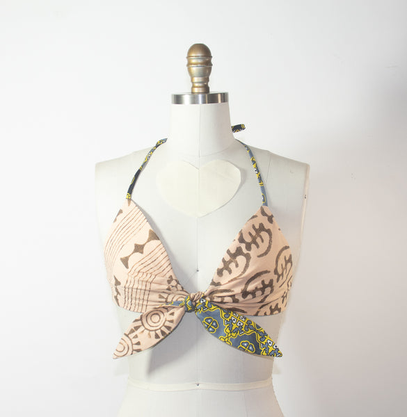 African Print Reversible Halter Light Colored Bra Top