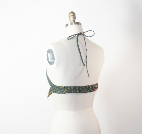 African Print Reversible Halter Green Bra Top