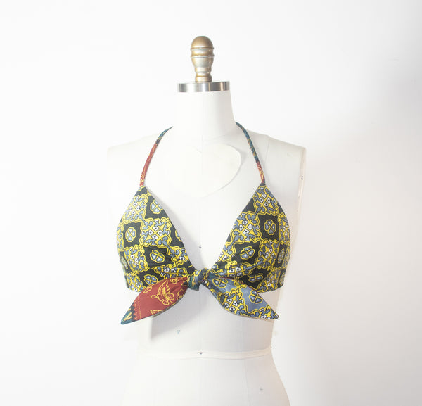 African Print Reversible Halter Green Bra Top