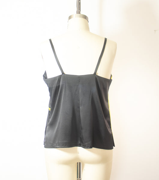 Patchwork Stretch Silk Camisole Navy Blue With Yellow