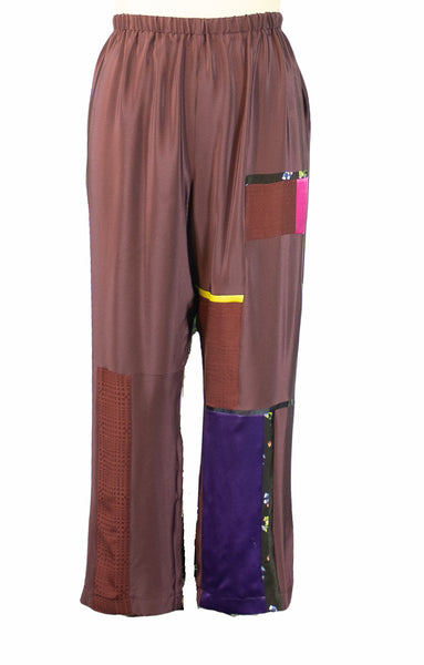 Patchwork Burgundy Silk Charmuese Pants