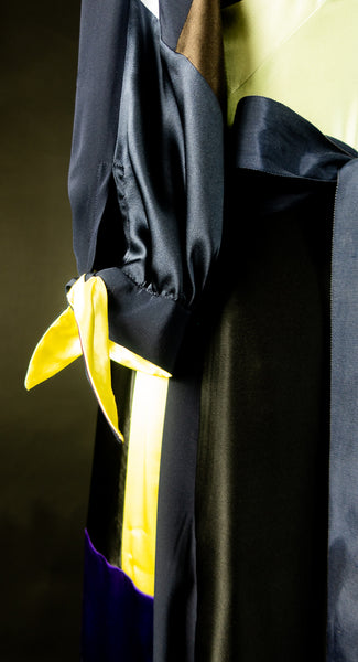 Navy Blue Patchwork Silk Charmuese Robe