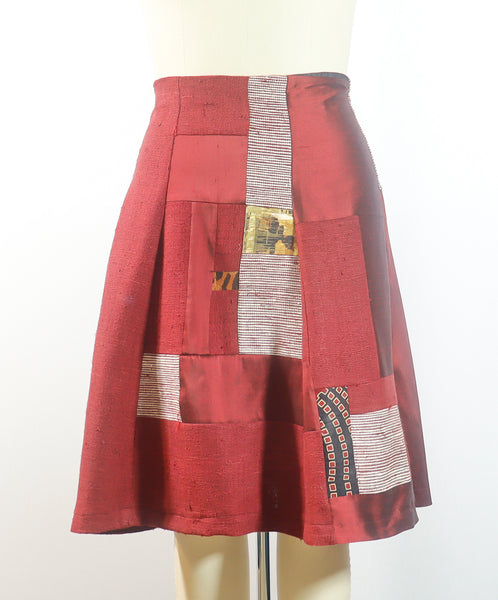 Burgundy Silk Patchwork Skirt