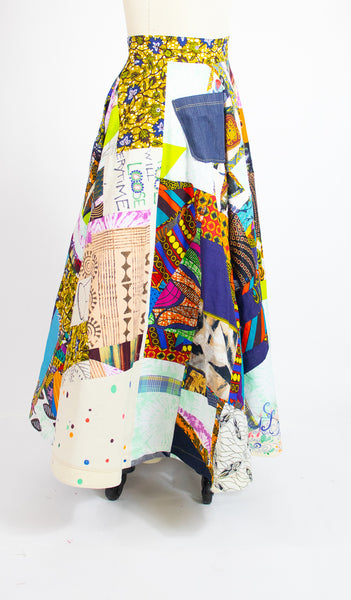 Patchwork Circle Skirt With Denim Pocket