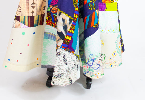 Patchwork Circle Skirt With Denim Pocket