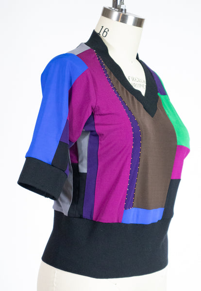 Patchwork Matte Jersey top with Ribbing