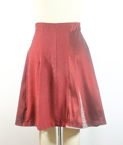 Burgundy Silk Patchwork Skirt