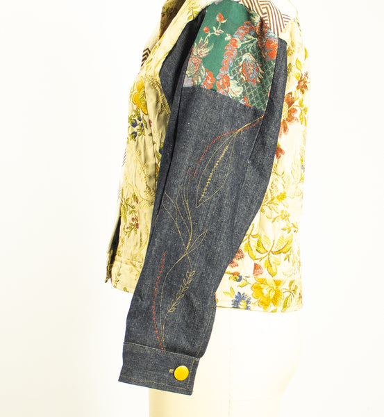 Multi Fabric Patchwork Jacket with Magnet Closures