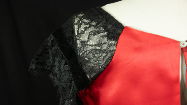 Silk Patchwork Organza Tunic with Lace Embellishment Red, Black, and Green