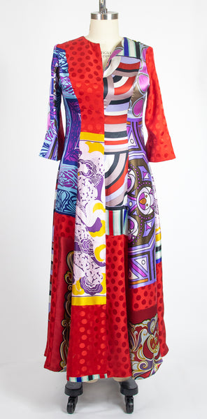 Print Patchwork Silk Dress