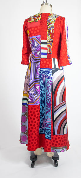 Print Patchwork Silk Dress