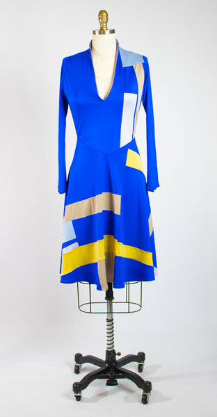 Small Blue Patchwork Silk Jersey Dress