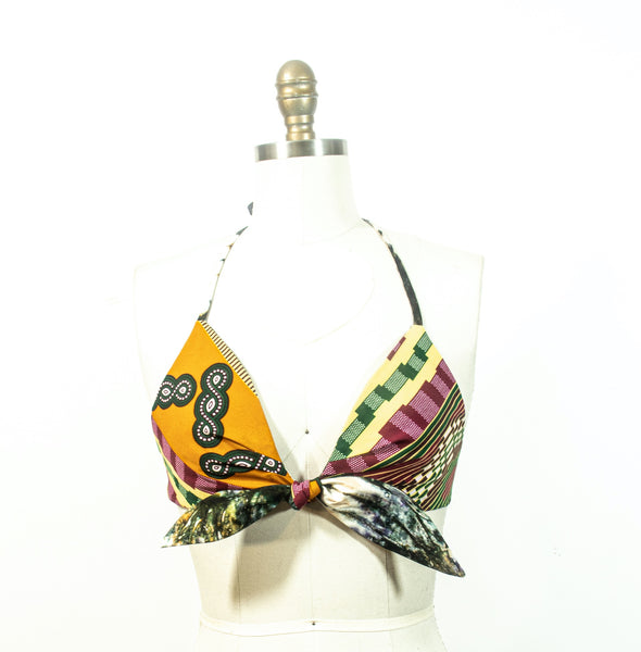 African Print Reversible Halter Bra Top