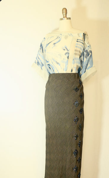 Long Bias Cut Rayon Straight Skirt with Sequins detail