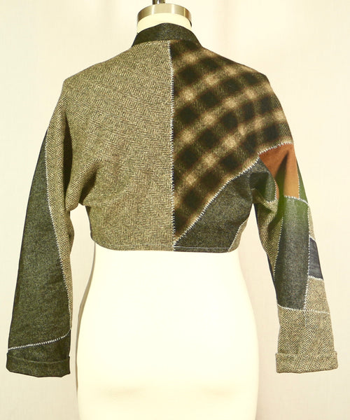 Crop Denim and Silk Jacket with Top Stitching